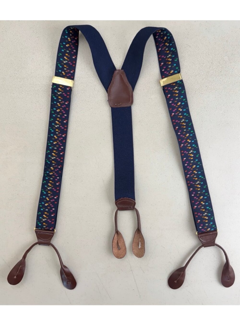 Vintage Rainbow Embroidered Suspenders 60s Colorful Adjustable One Size